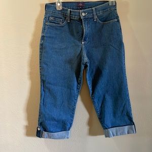 NYDJ crop denim medium wash with rhinestone button trim